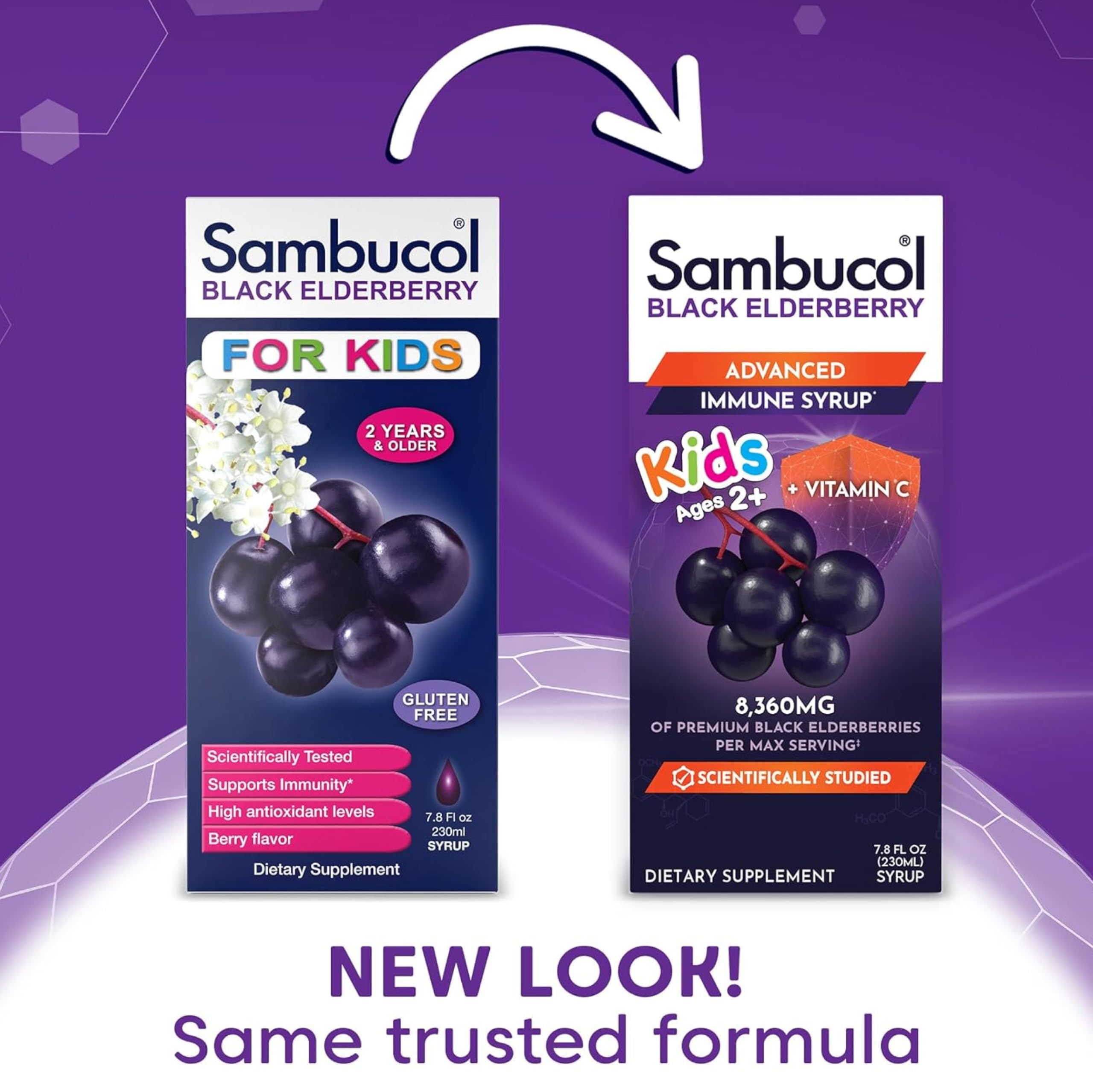 Sambucol Kids elderberry syrup berry-flavored bottle for children