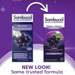 Pouring Sambucol elderberry syrup for easy daily use.