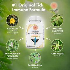 Samsara Herbs Tick Immune Support capsules close-up shows 4-capsule serving.
