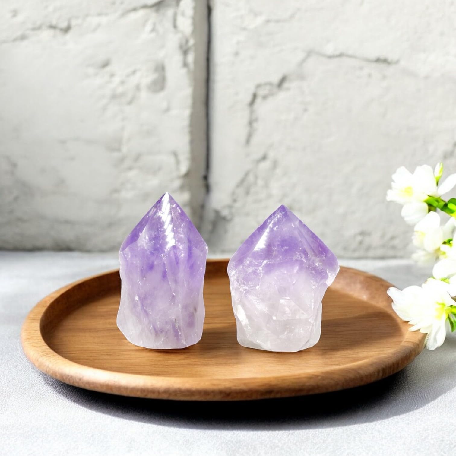 Samsari amethyst point placed in a calming meditation space.