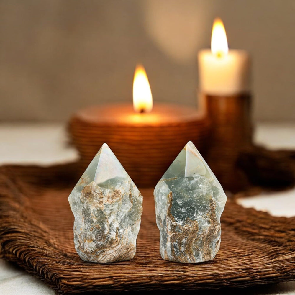 SAMSARI blue onyx crystal point 3 ideal for mindful breathwork sessions.