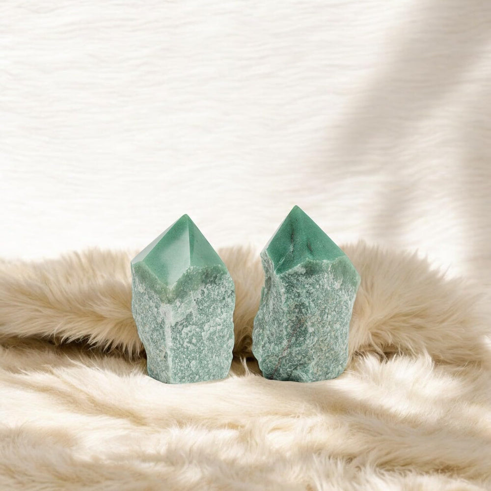 SAMSARI green quartz points ideal for grounding during yoga practice