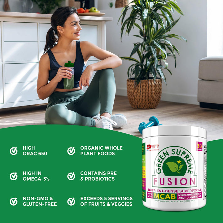 SAN Green Supreme adaptogenic mushrooms adding a natural wellness boost