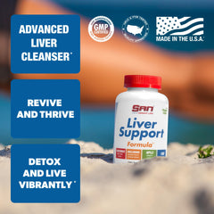 SAN Liver Support Matrix bottle back highlights ingredients like milk thistle for detox