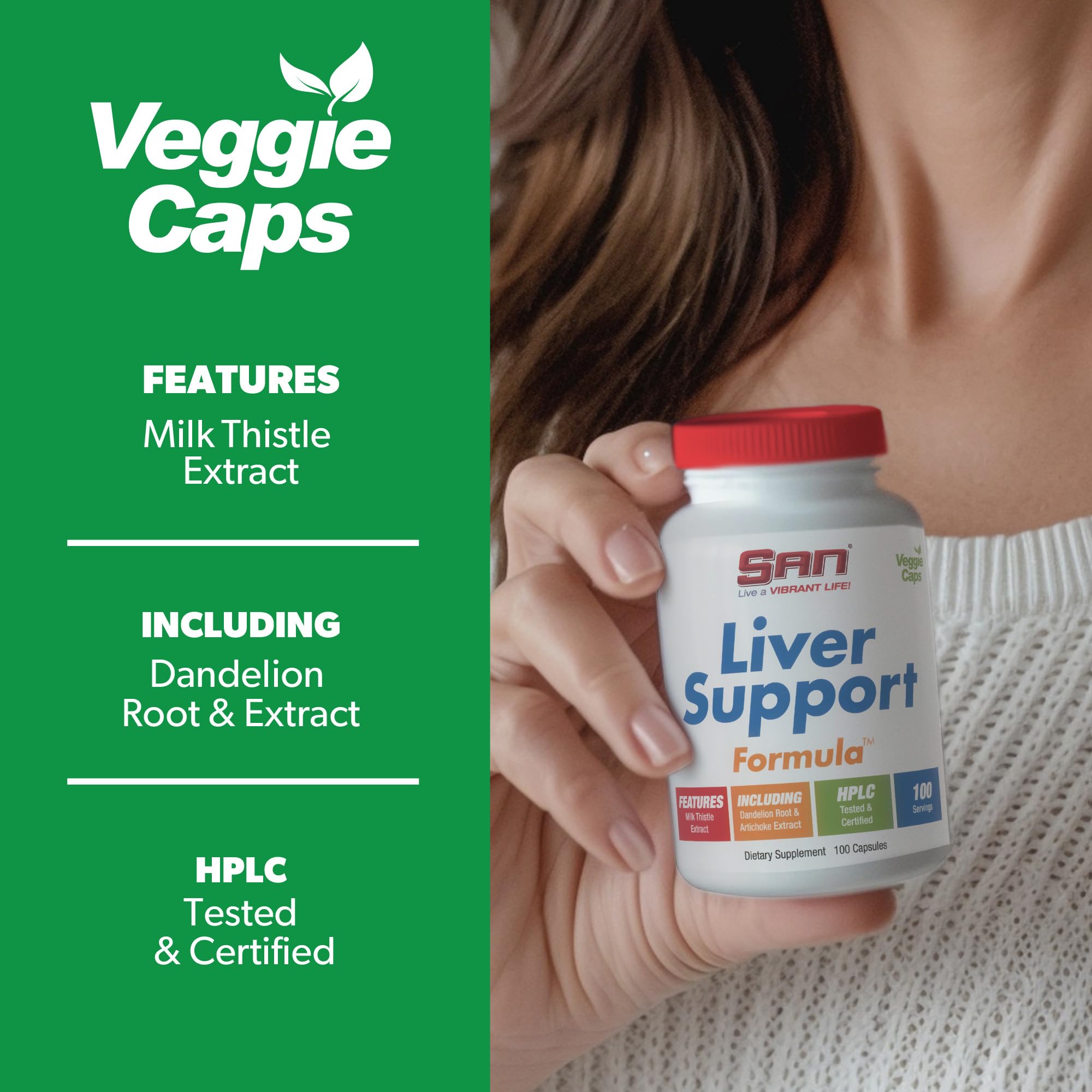 SAN Liver Support Matrix capsules in hand ready for easy daily dose