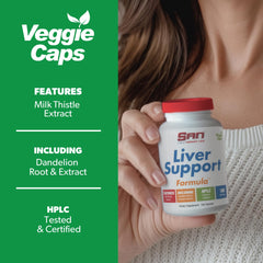SAN Liver Support Matrix capsules in hand ready for easy daily dose