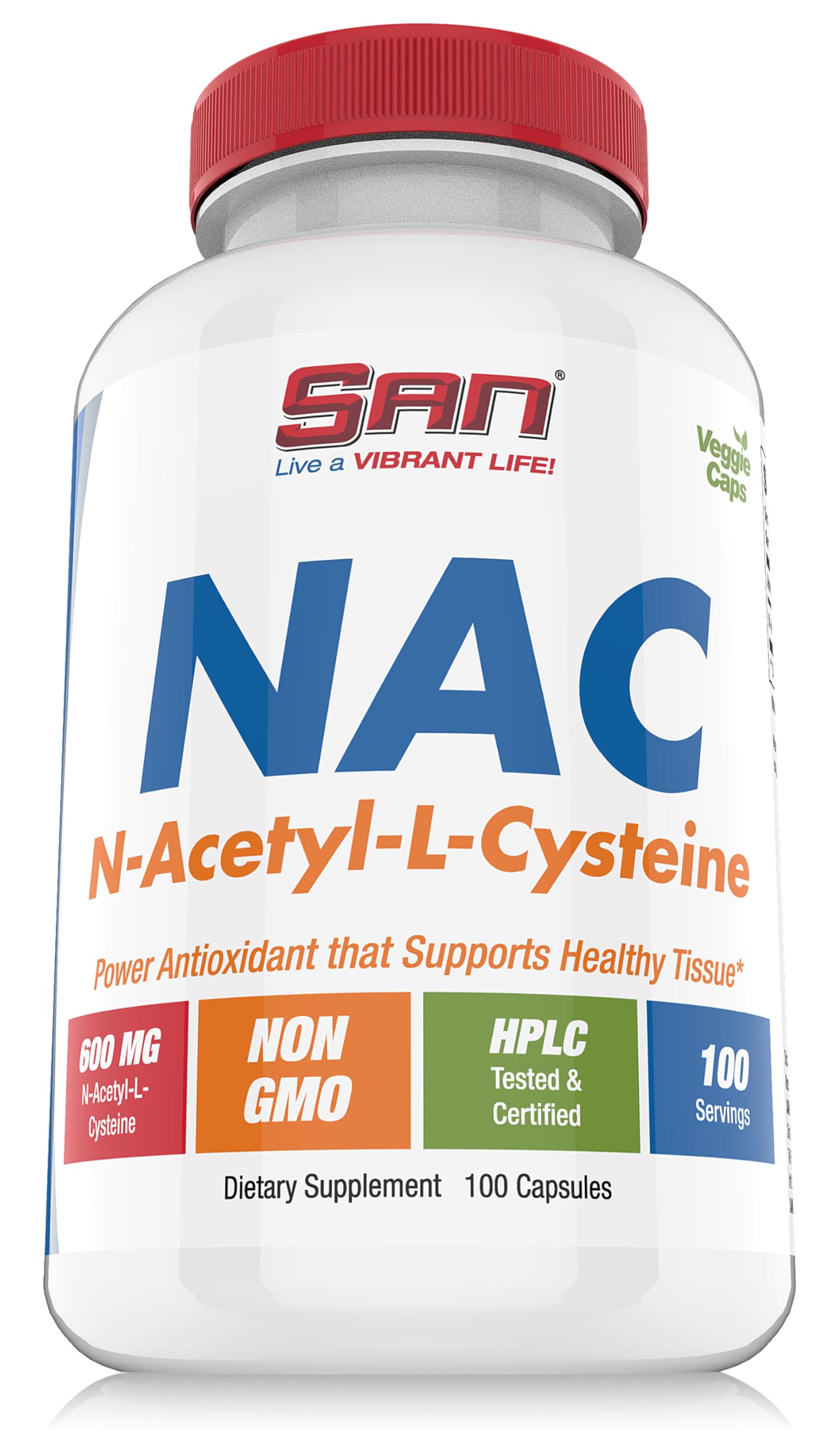 SAN NAC bottle with glass highlighting potential liver and antioxidant support.