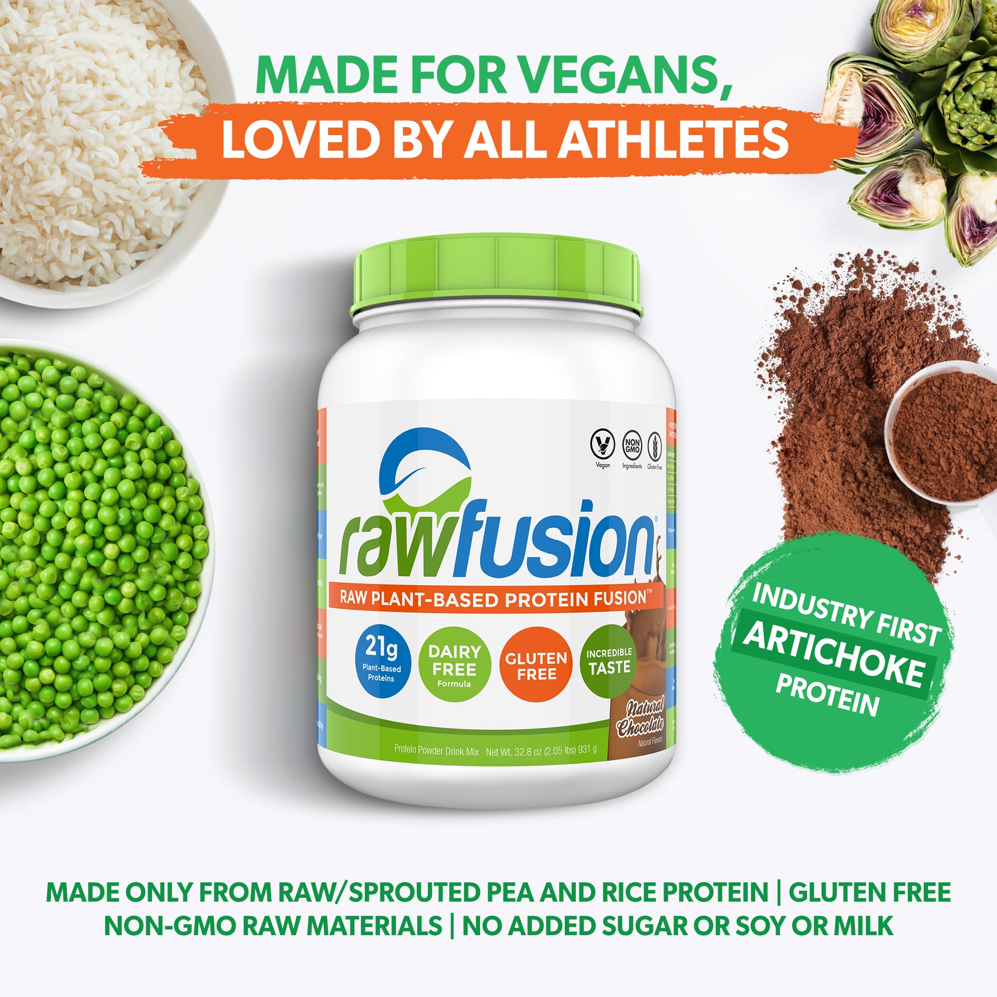 SAN Rawfusion brown rice protein graphic underlines complete amino acid profile.