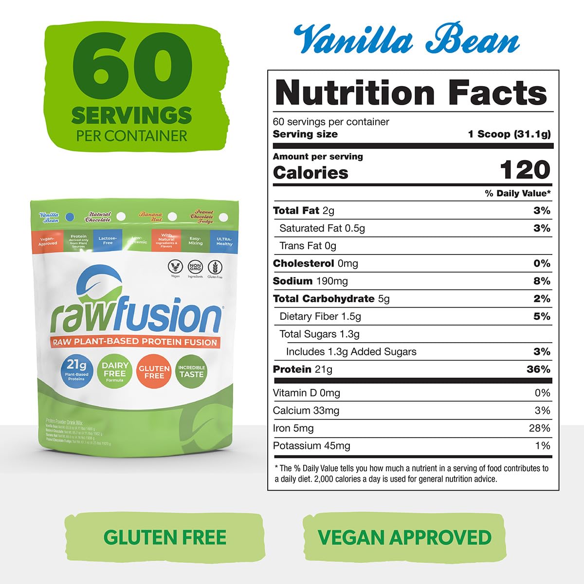 SAN Rawfusion Vanilla Bean scoop rests beside the jar, ideal for precise protein serving