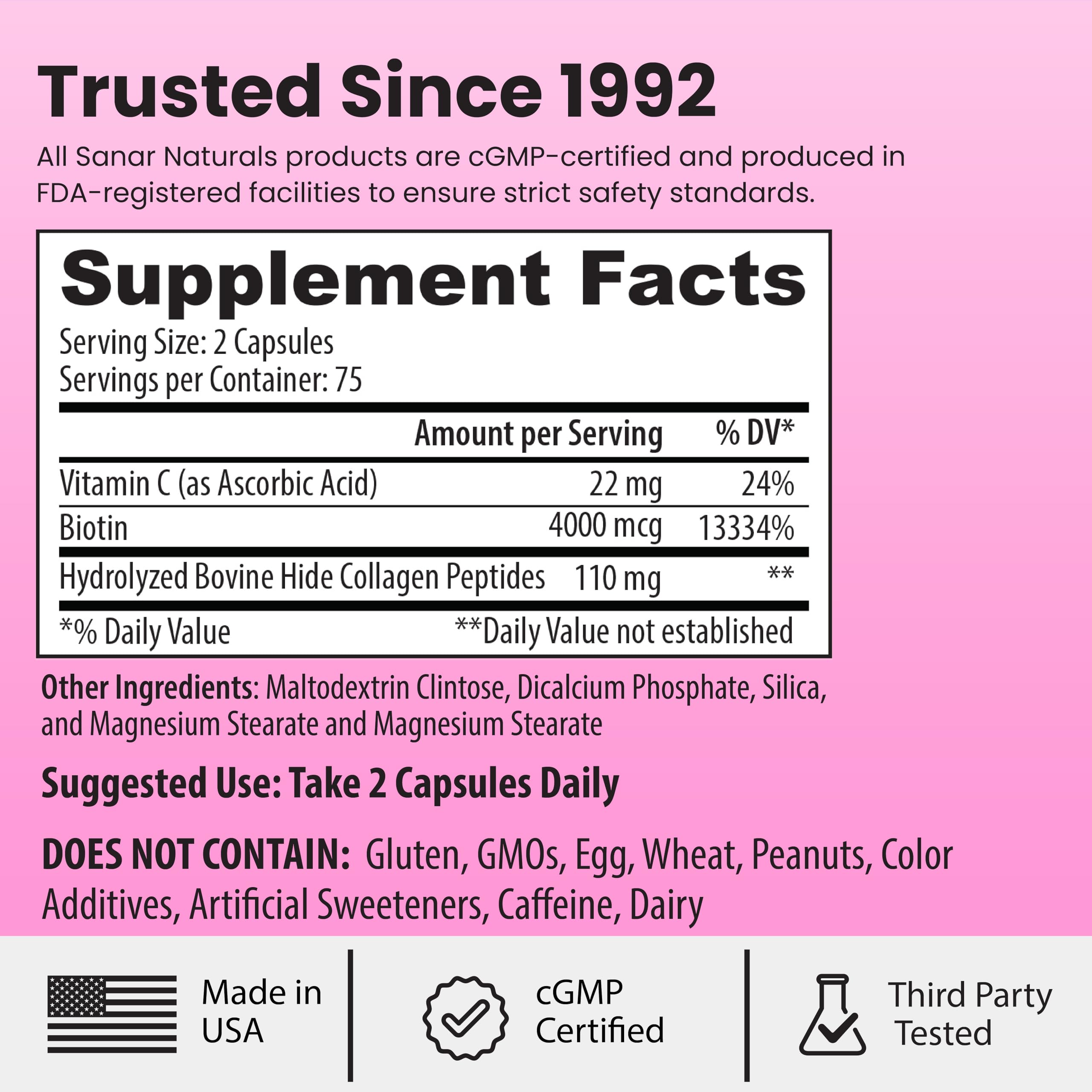 Sanar Naturals collagen pills with biotin on a shelf for routine use