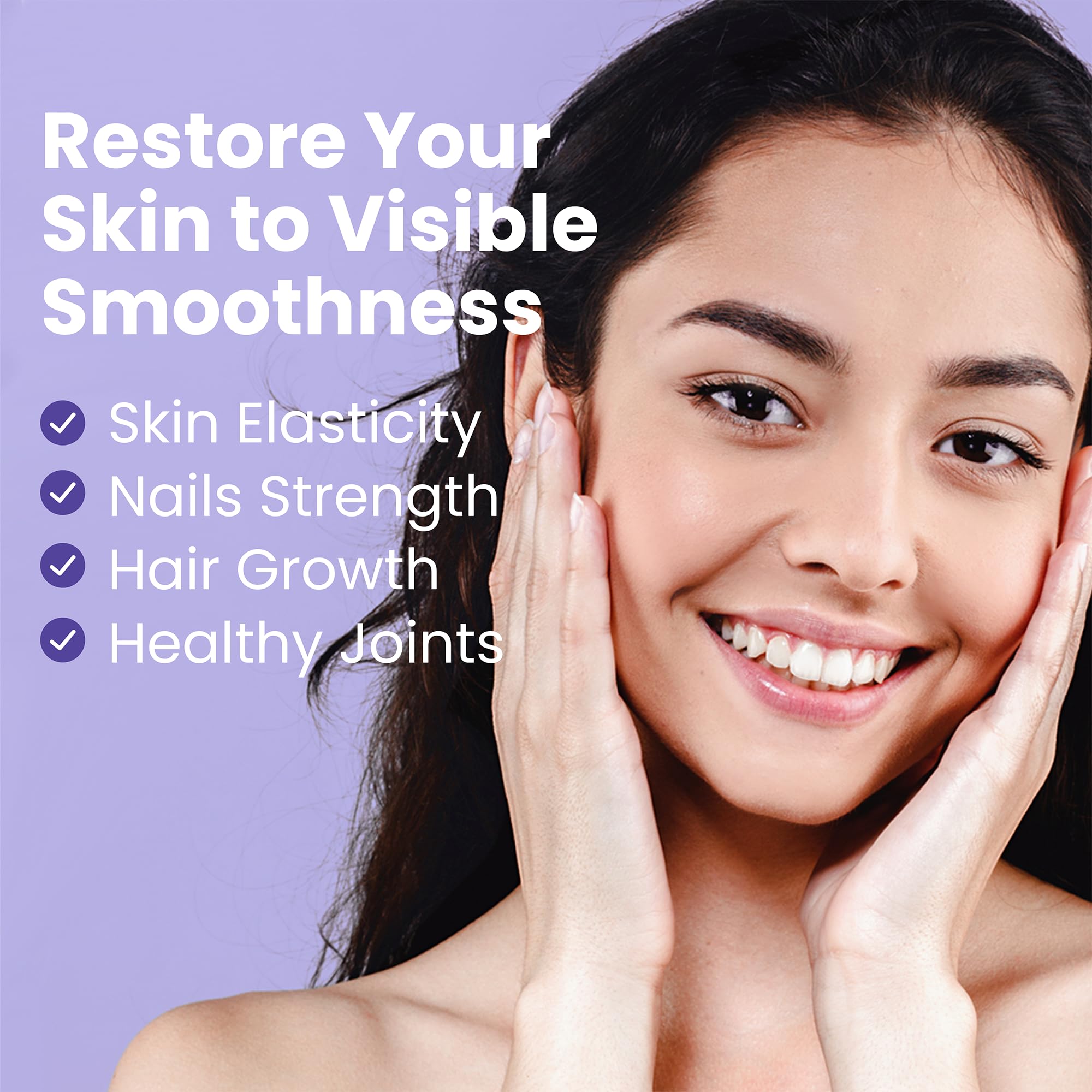 Close-up of collagen capsules highlighting hydrolyzed Type I & III formula.