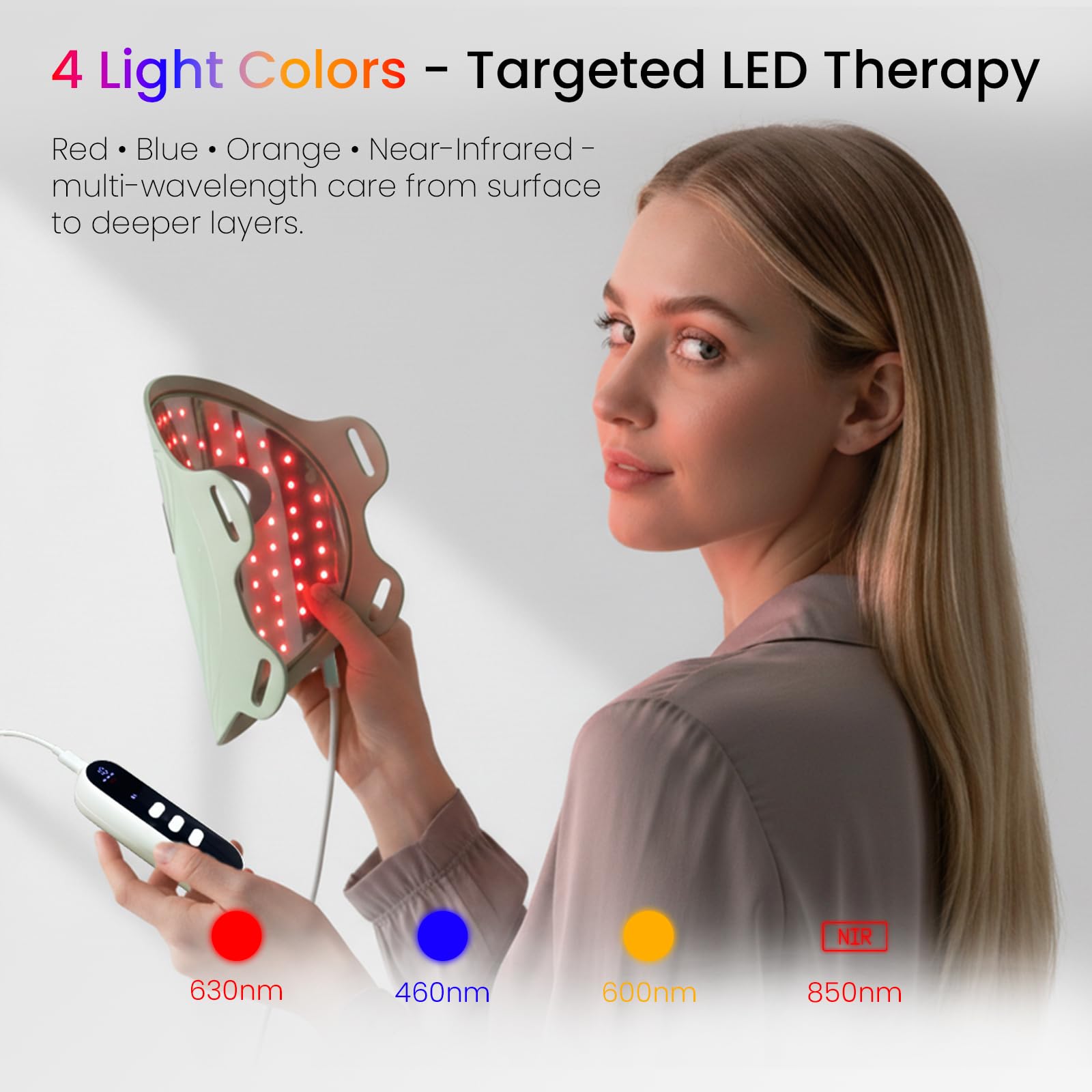 SanaTech mask emits red light at 630nm for skin benefits.