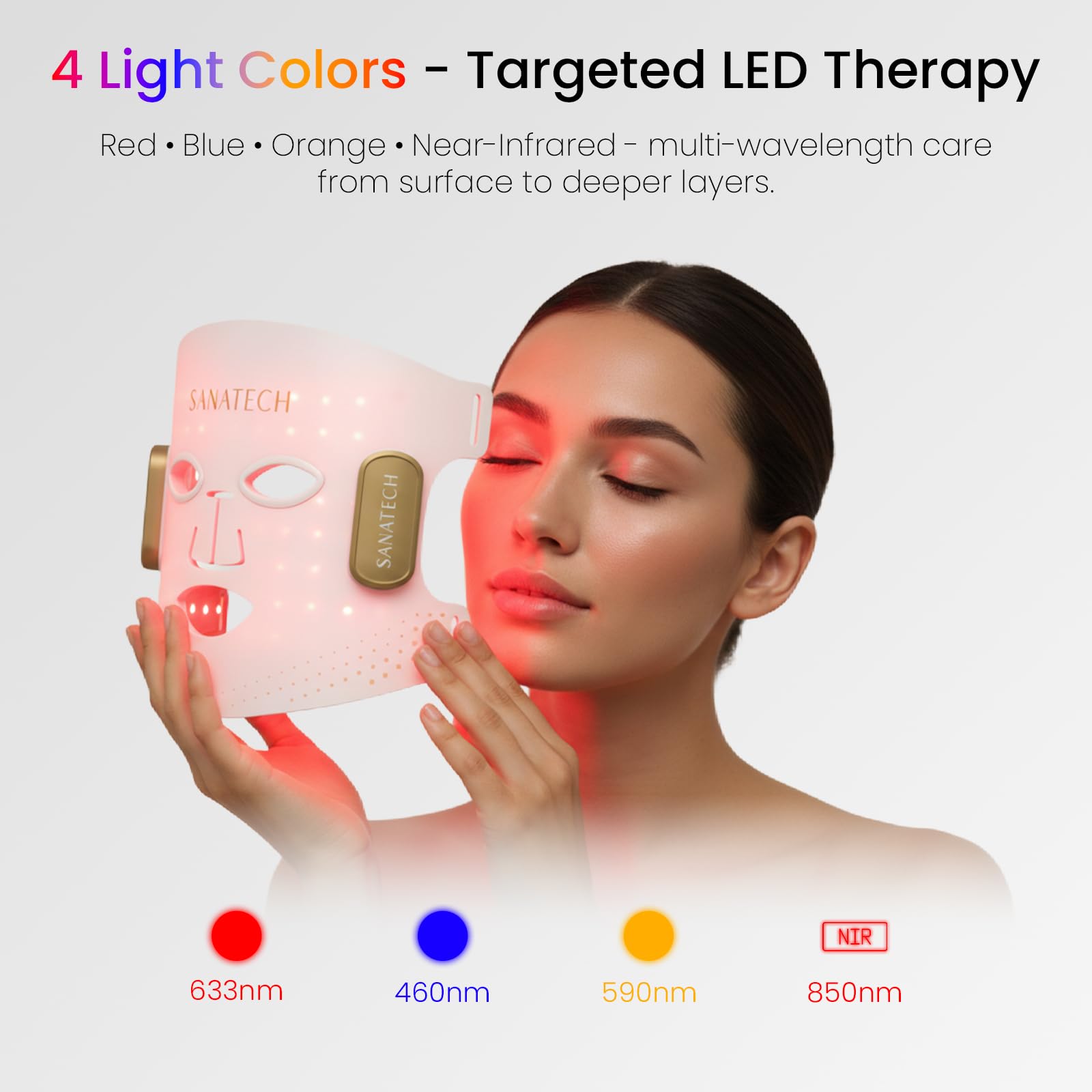 SanaTech mask with eye shields protecting eyes during LED therapy