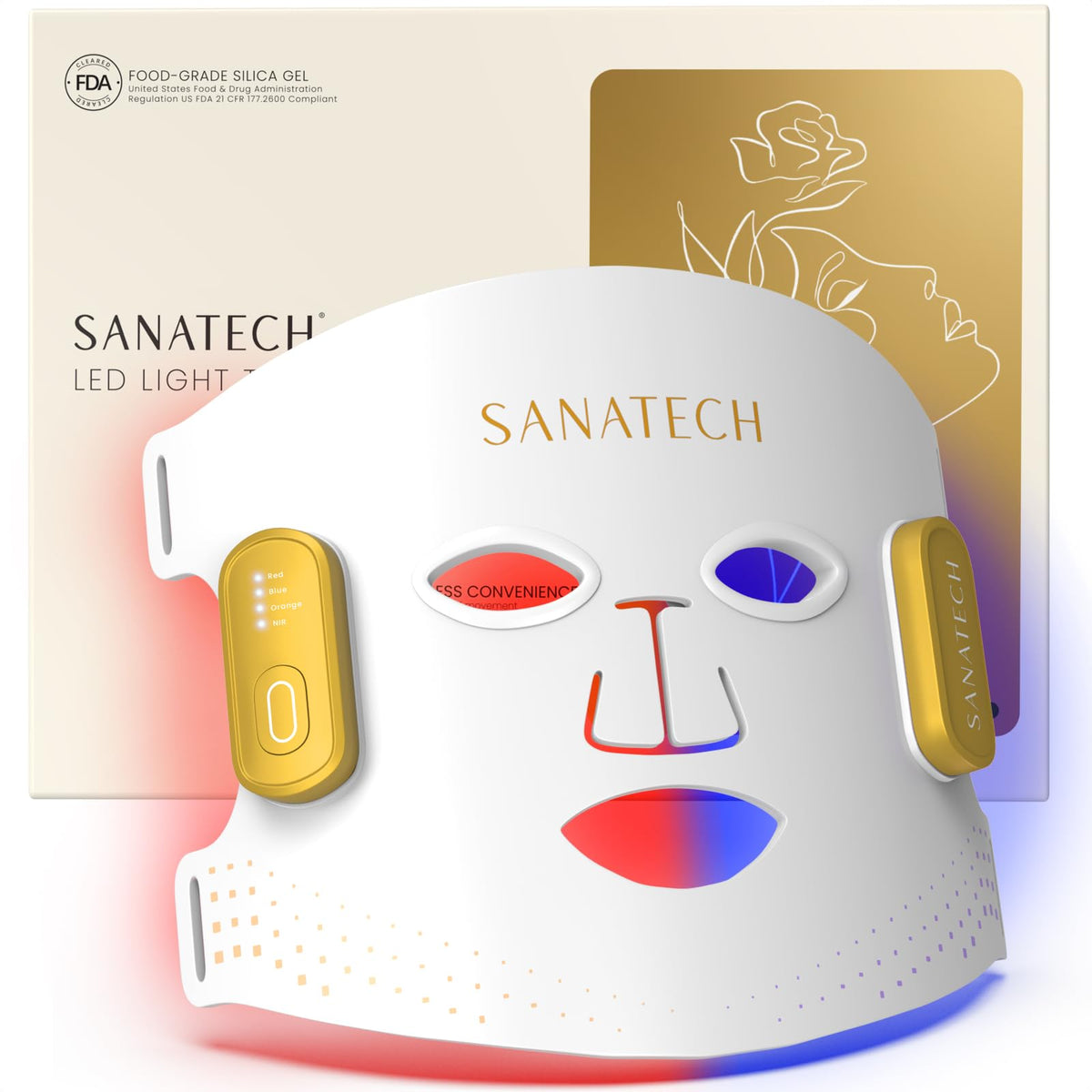 SanaTech red light mask front view in pearl white for at-home sessions