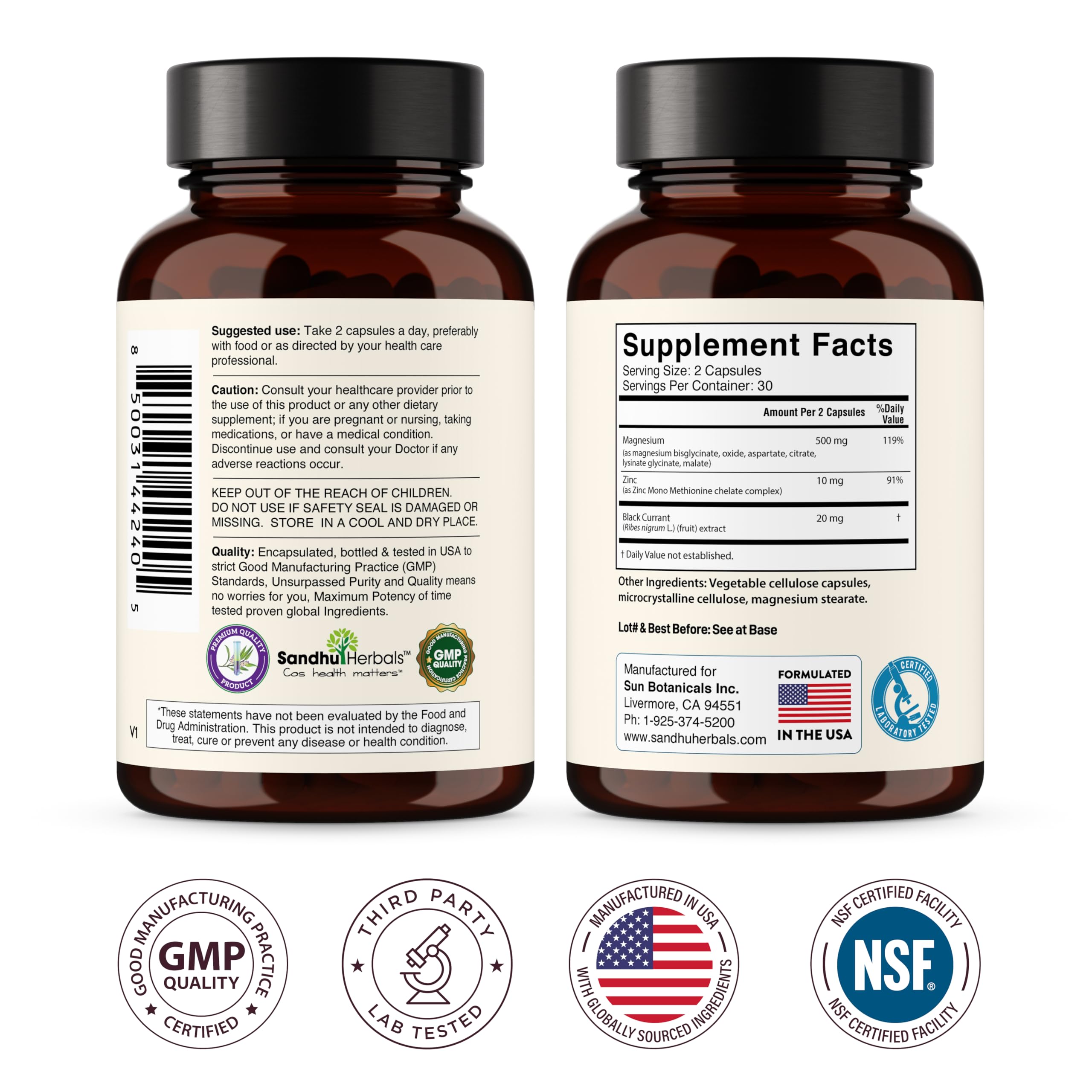 Sandhuherbals Complete Magnesium bottle with glass of water suggesting daily reminder.