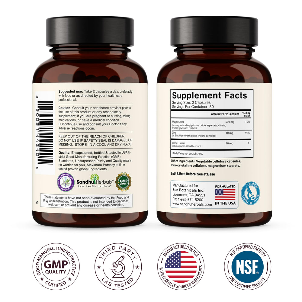 Sandhuherbals Complete Magnesium bottle with glass of water suggesting daily reminder.