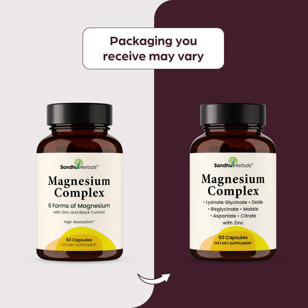 Sandhuherbals Complete Magnesium packaging info page shows value options.