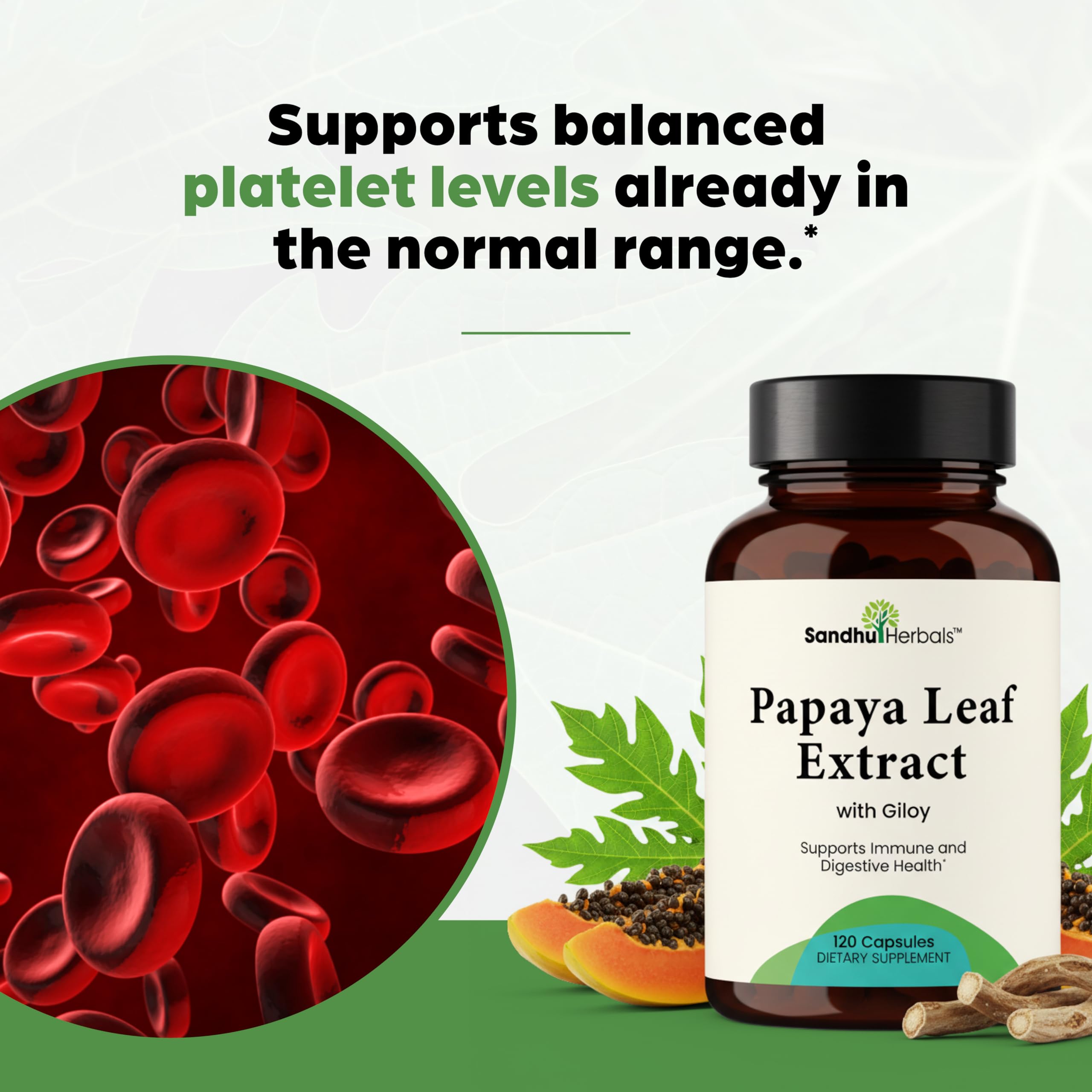 SANDHUHERBALS Papaya Leaf Extract capsules ready for vegetarian daily use