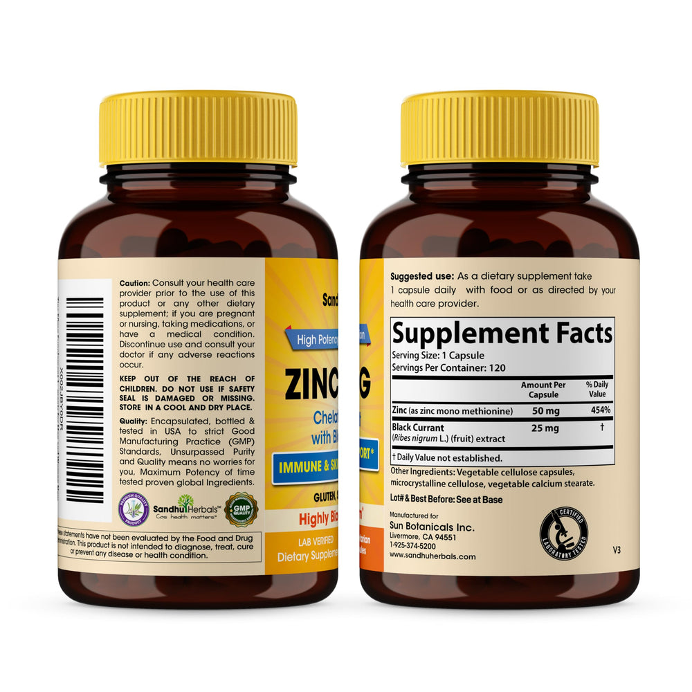 Sandhu Herbals Zinc 50mg absorption graphic showing superior uptake