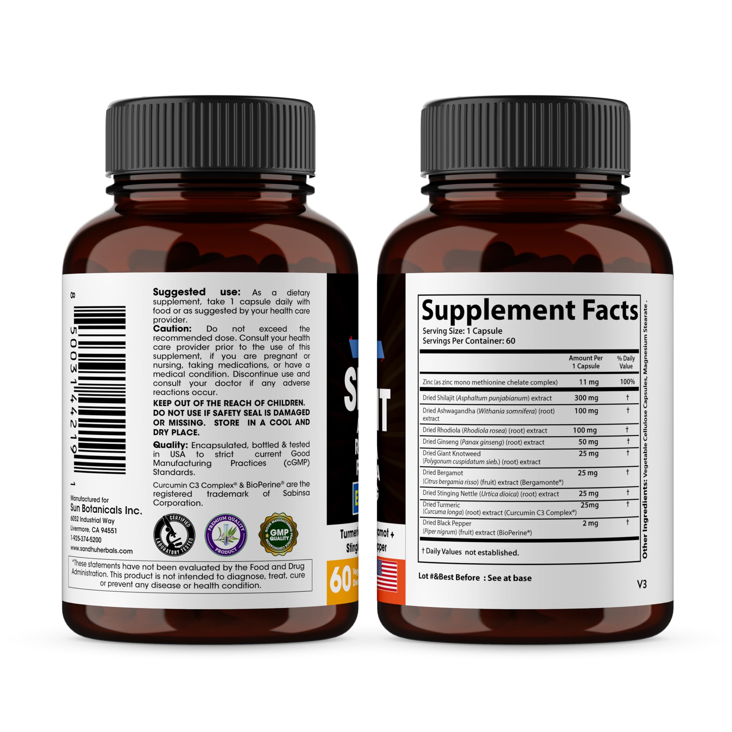 SANDHUHERBALS Zinc Turmeric capsule layout hinting immune health and recovery support