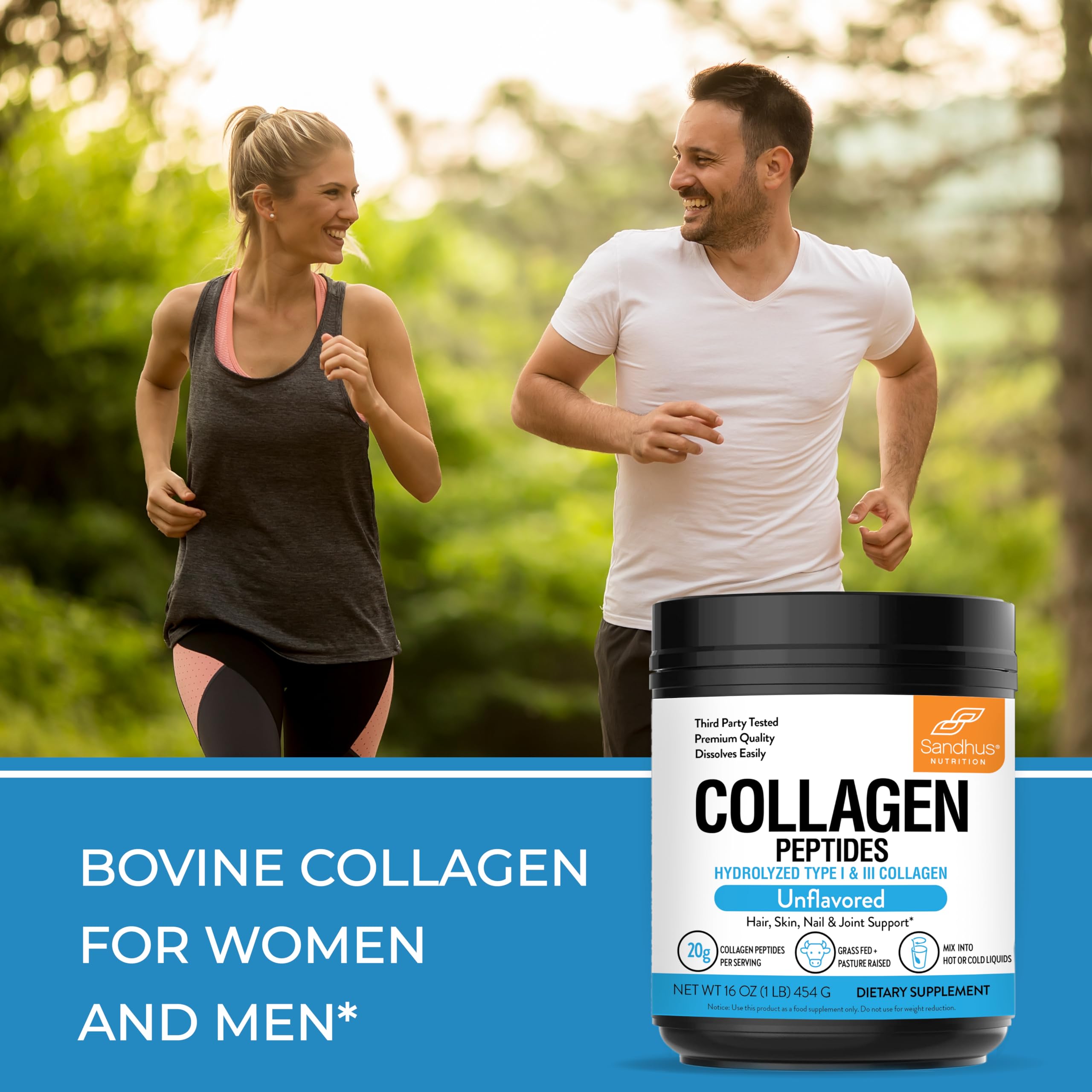 NSF-certified facility badge for Sandhu's Collagen Peptides emphasizing quality.