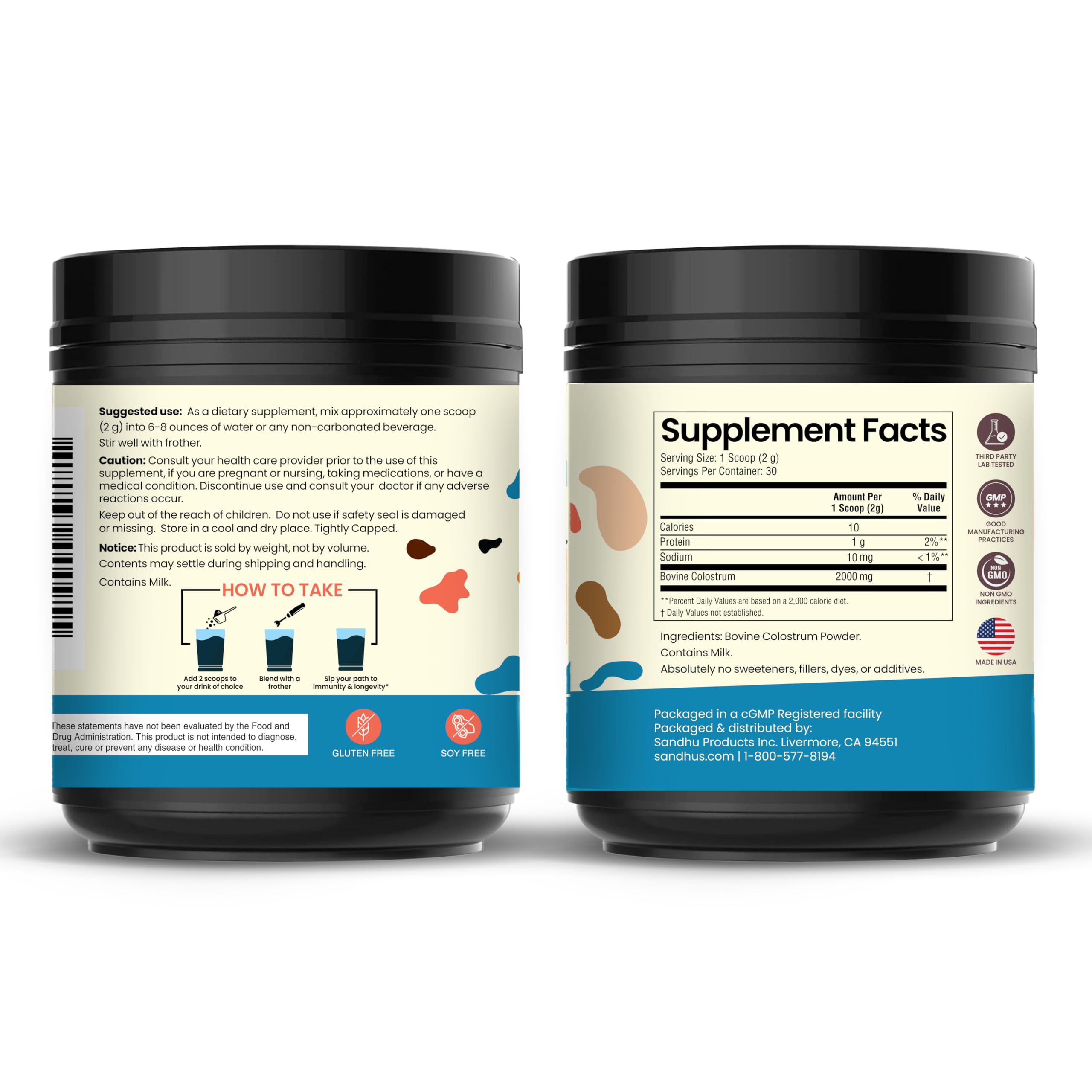 Sandhu's colostrum powder mixed in water illustrating quick blendability