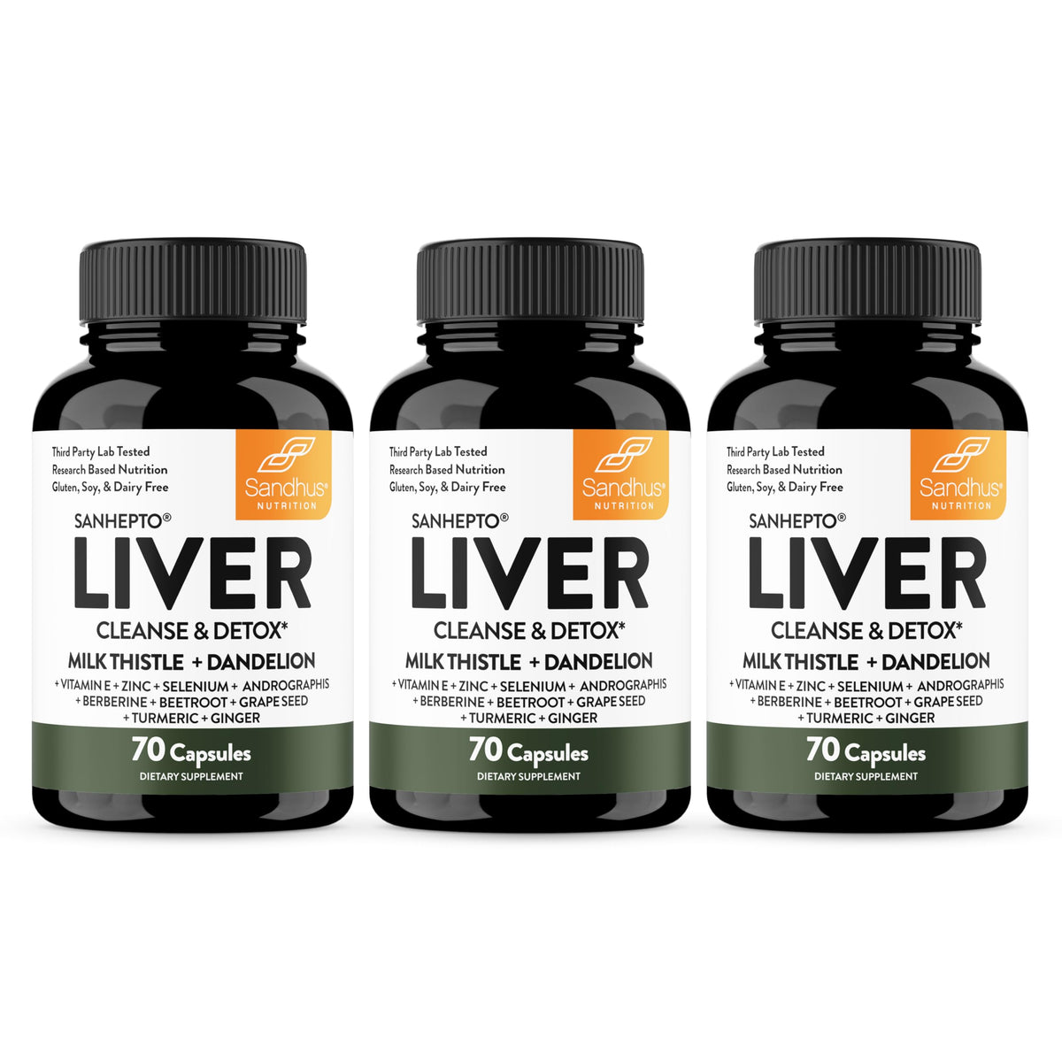 Sandhu's Liver Cleanse bottle label highlighting daily detox support