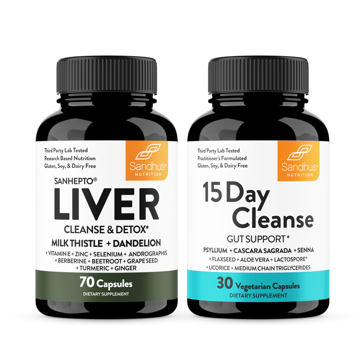 Sandhu's Liver Cleanse bottle shown for easy daily detox support.
