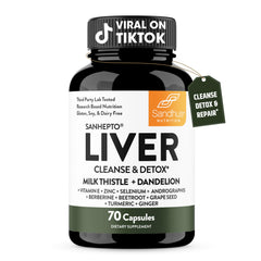 Sandhu's Liver Cleanse bottle offers daily detox support.