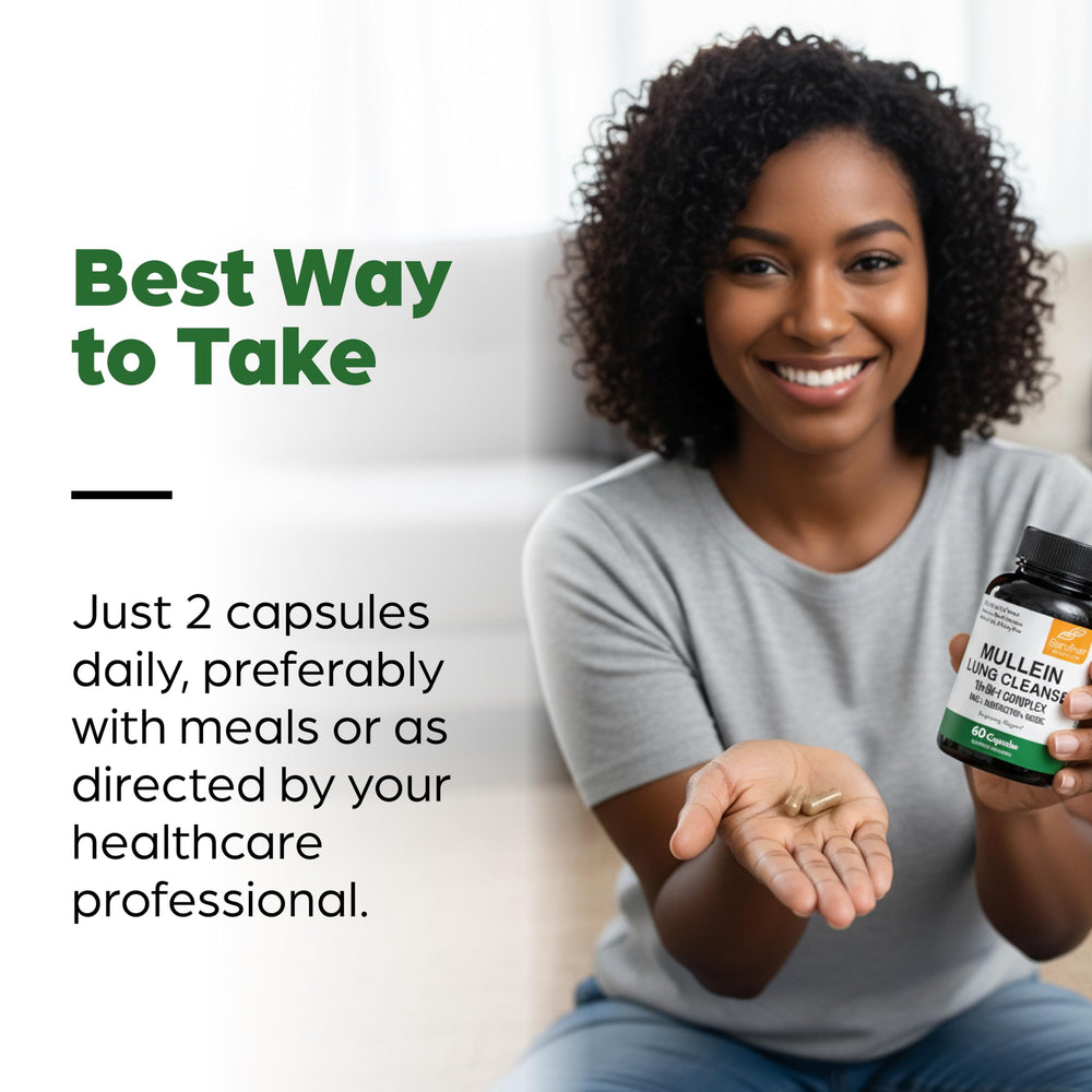 Sandhu's Mullein Capsules ready for daily use in a wellness routine