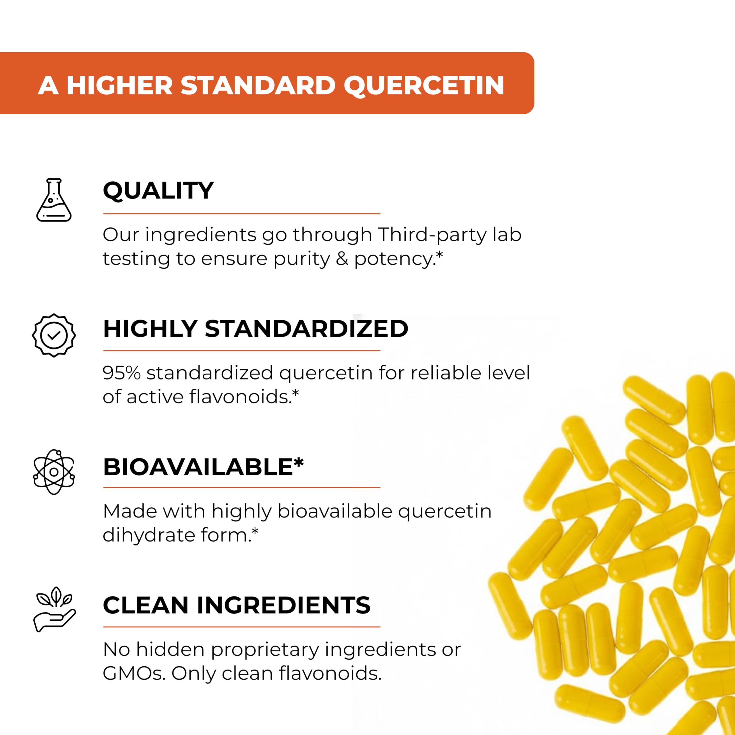 Sandhu's Quercetin bottle with pour illustrating easy daily dosage.