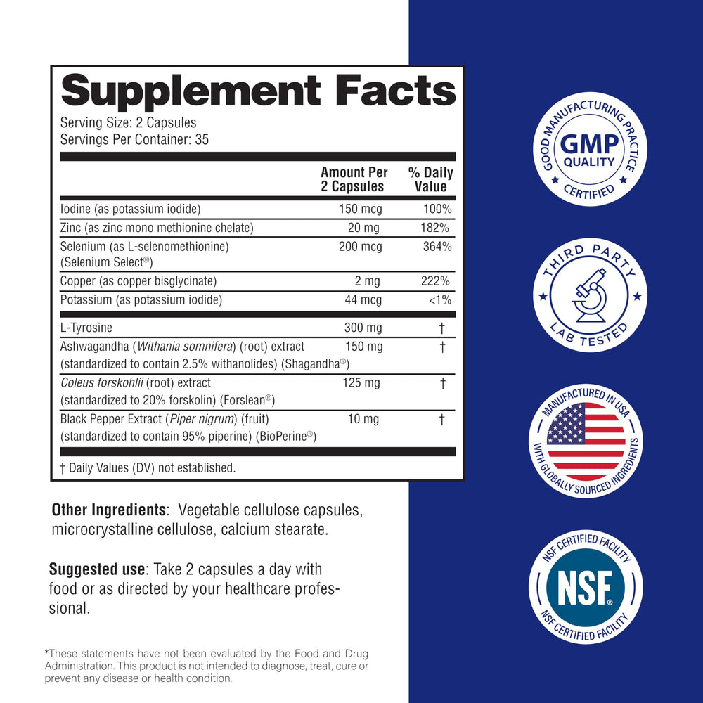 Sandhu's Thyroid Support USA-made packaging conveys quality and traceability.