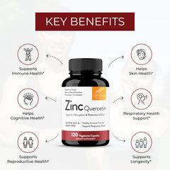 Sandhu's Zinc Quercetin label notes vegetarian capsules and immune support.