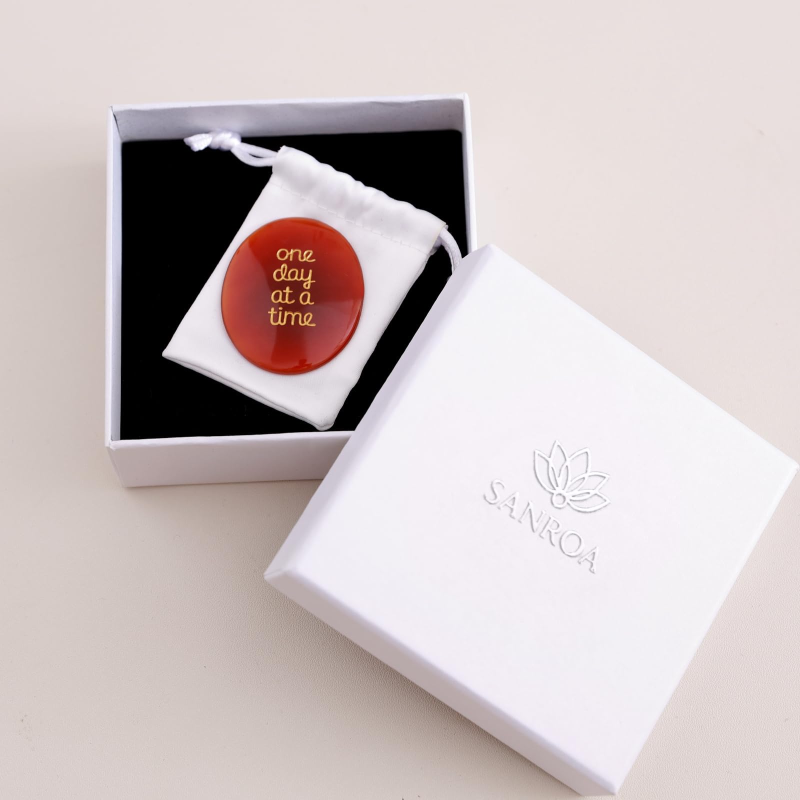 SANROA one day at a time engraving offers gentle encouragement.