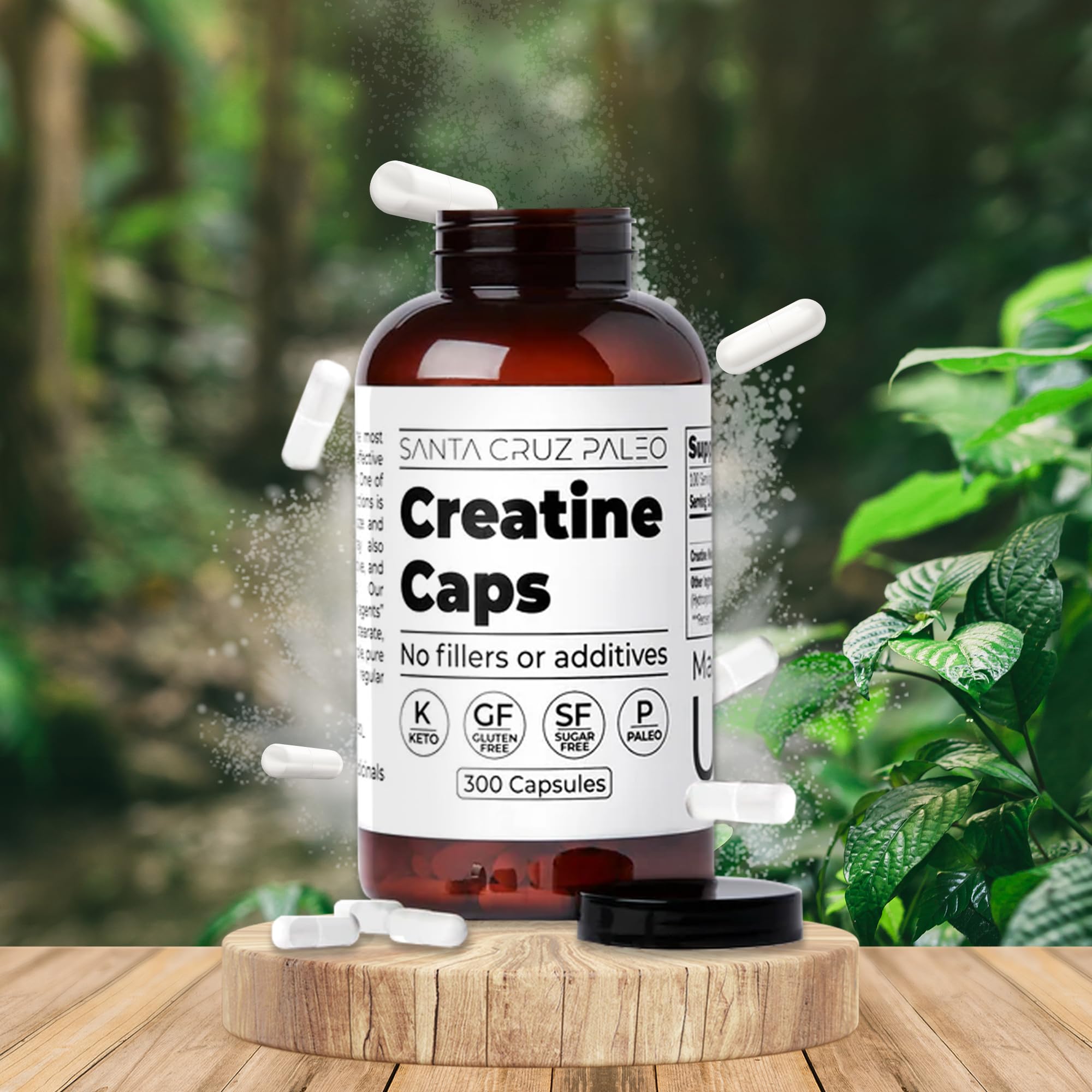 Santa Cruz Paleo Creatine Capsules label confirms gluten-free, keto-friendly, paleo-compliant formula