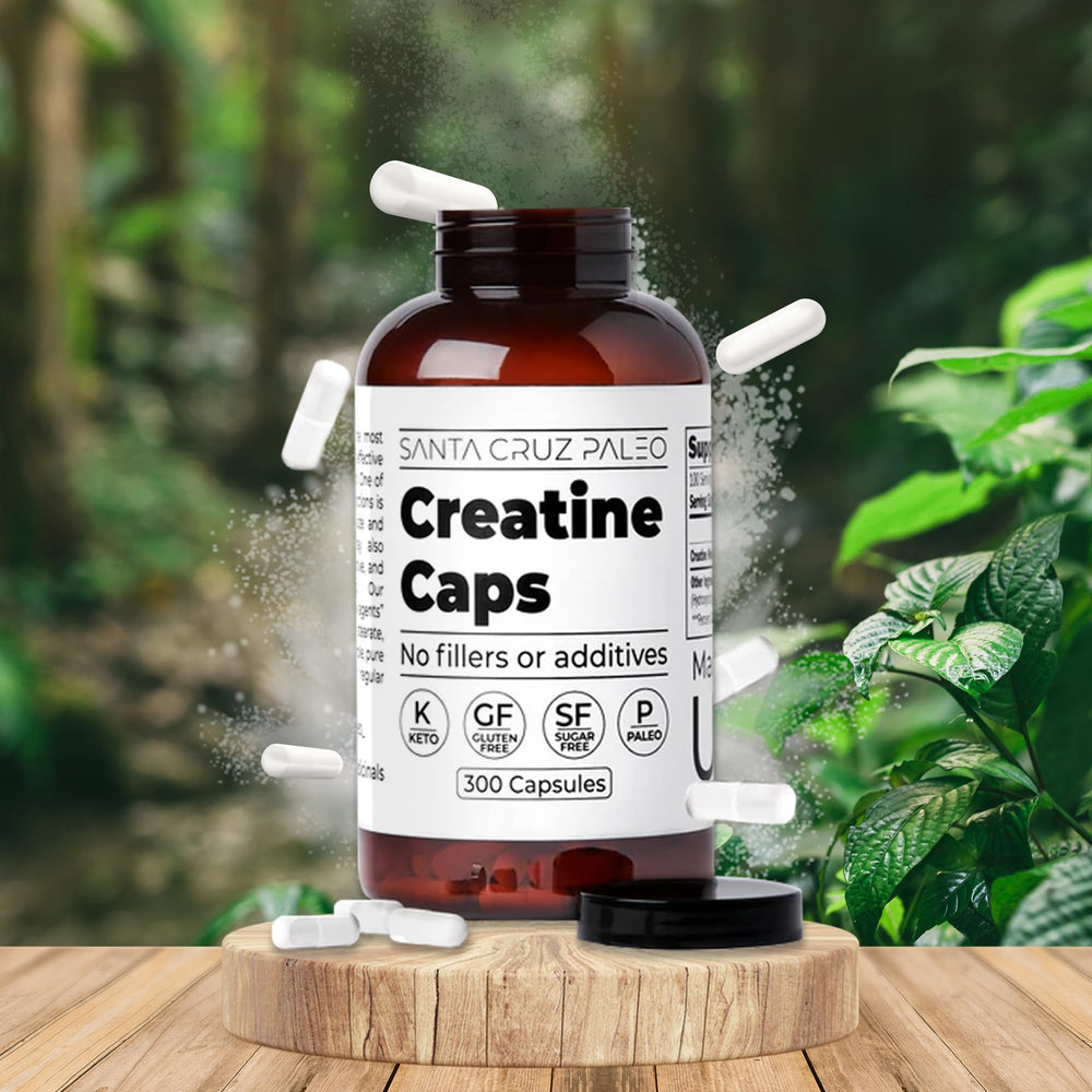 Santa Cruz Paleo Creatine Capsules label confirms gluten-free, keto-friendly, paleo-compliant formula