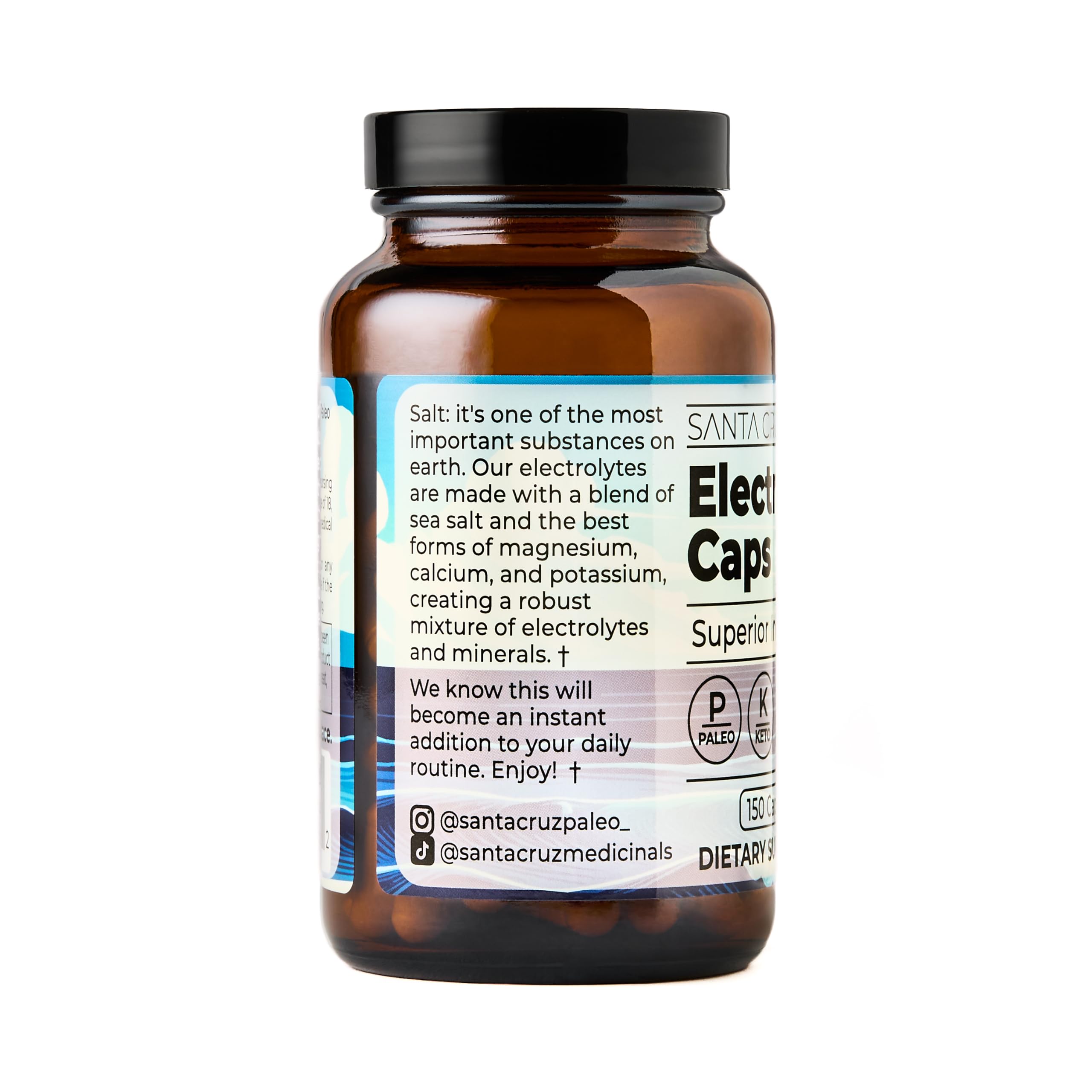 Santa Cruz Paleo Electrolyte Capsules close-up of unflavored capsules.