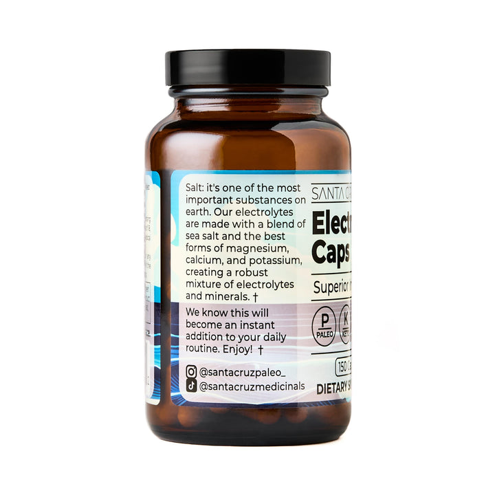 Santa Cruz Paleo Electrolyte Capsules close-up of unflavored capsules.
