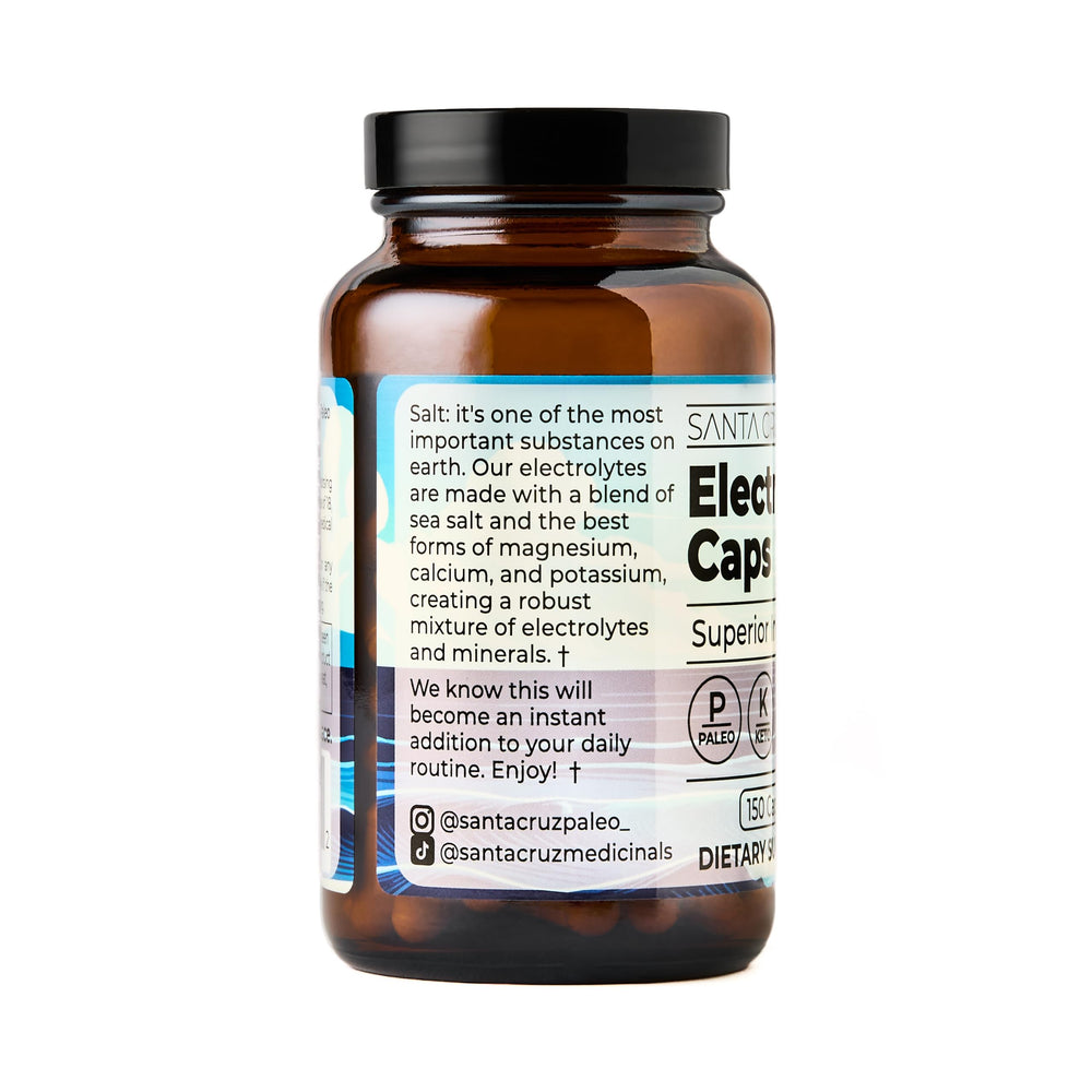 Santa Cruz Paleo Electrolyte Capsules close-up of unflavored capsules.