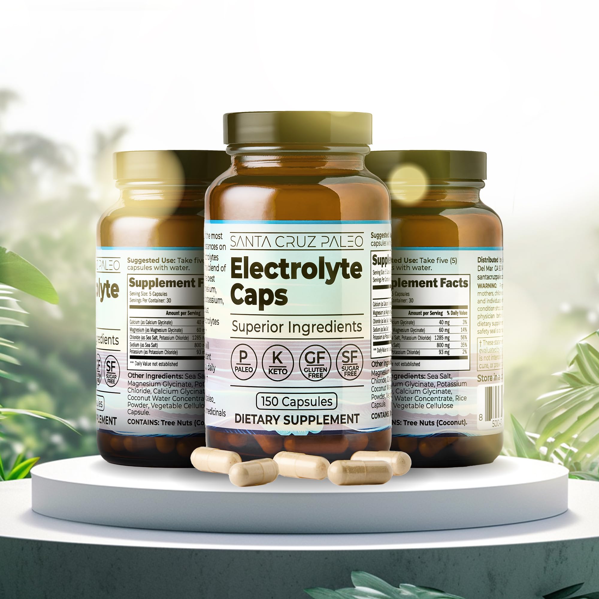 Santa Cruz Paleo Electrolyte Capsules beside a workout bottle for active days.