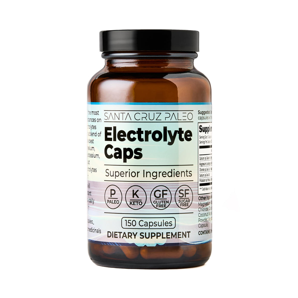 Santa Cruz Paleo Electrolyte Capsules on kitchen counter ready for daily use.