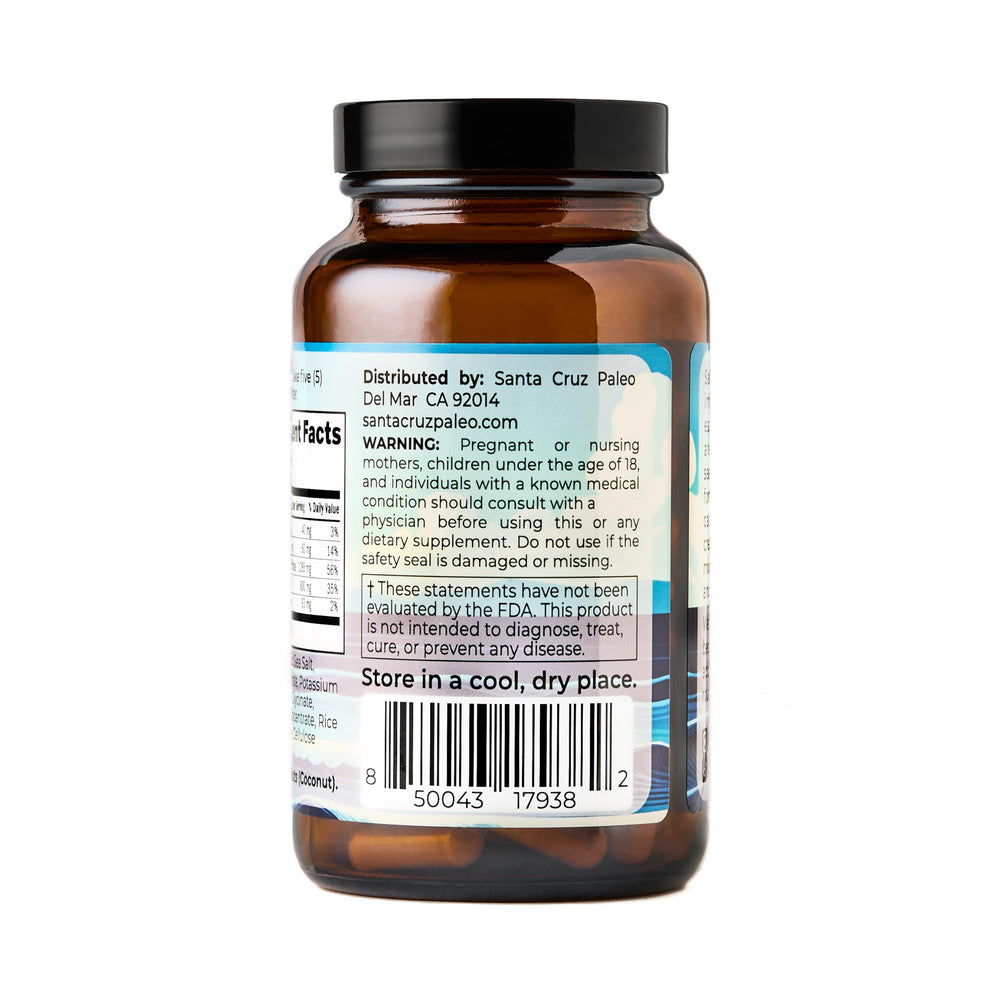 Santa Cruz Paleo Electrolyte Capsules packaging shows a clean label and keto-friendly appeal.