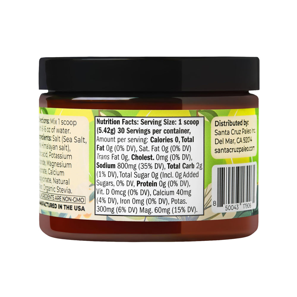 Santa Cruz Paleo Electrolyte Powder canister packaging for easy storage
