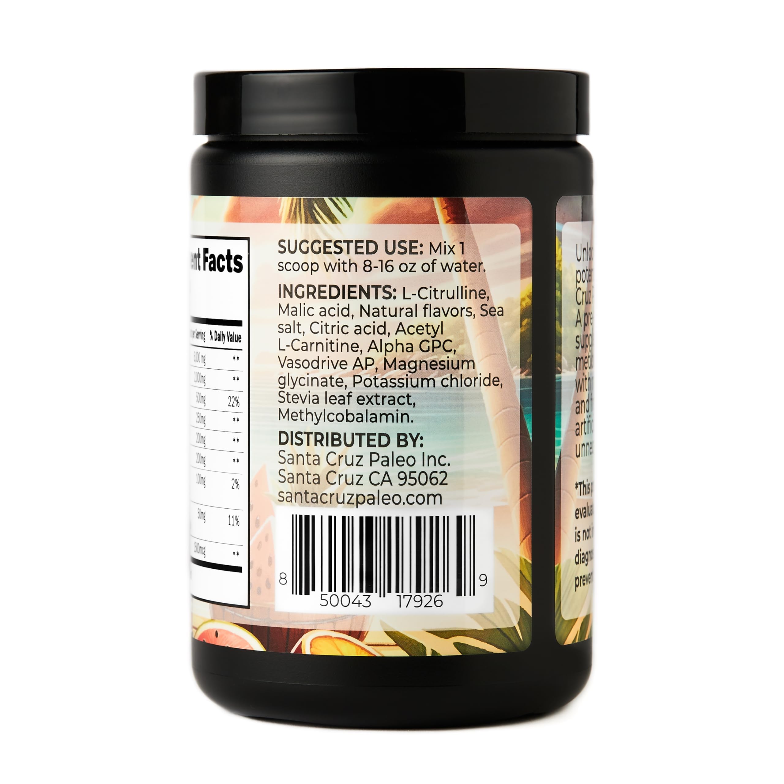 Ingredient chart highlighting electrolytes and caffeine for Island Punch