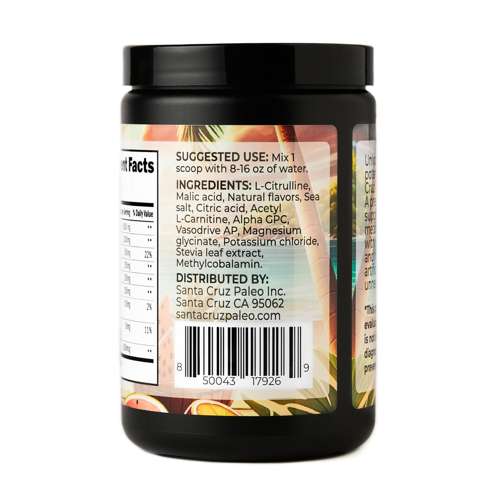 Ingredient chart highlighting electrolytes and caffeine for Island Punch