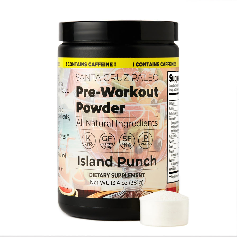 Ingredients section showing electrolytes and functional additives for Island Punch.