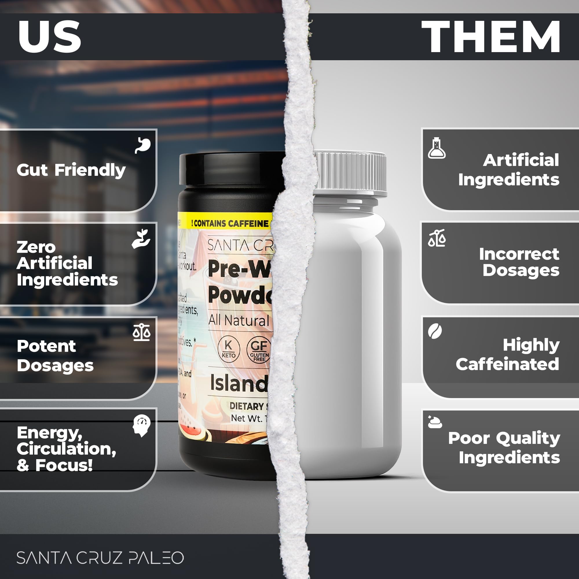 Close-up of Island Punch label highlighting keto and paleo friendly claims.