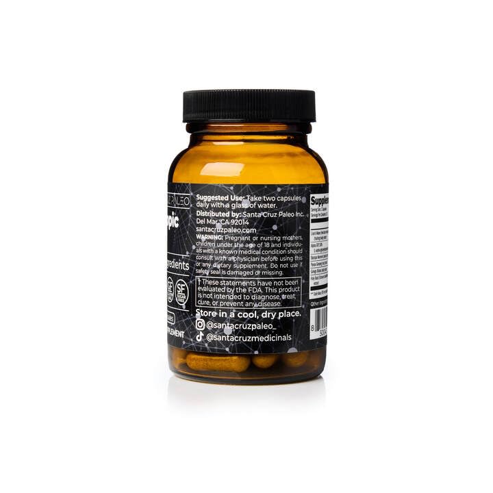 Santa Cruz Paleo nootropic Ginkgo Biloba capsule shown for focus and stamina.