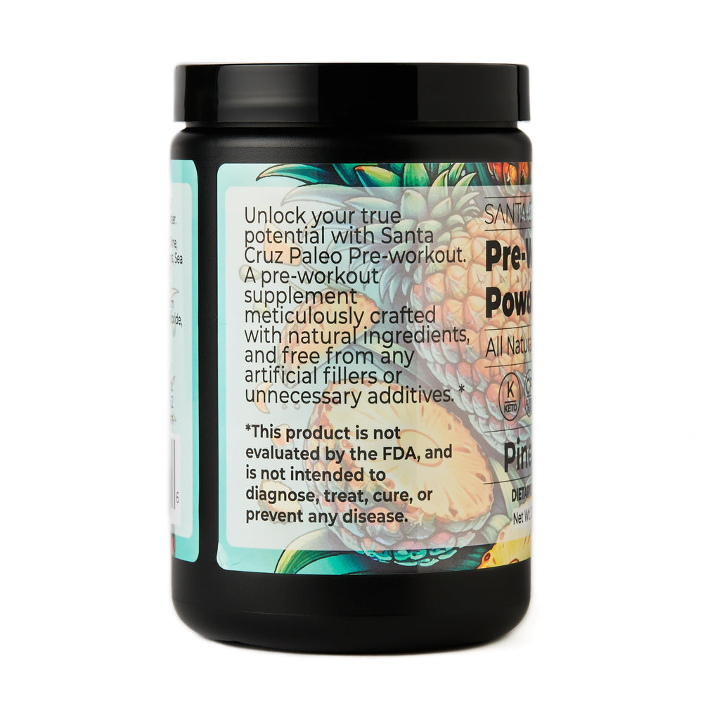 Santa Cruz Paleo scoop and cup close-up illustrating sugar-free, clean-label formula