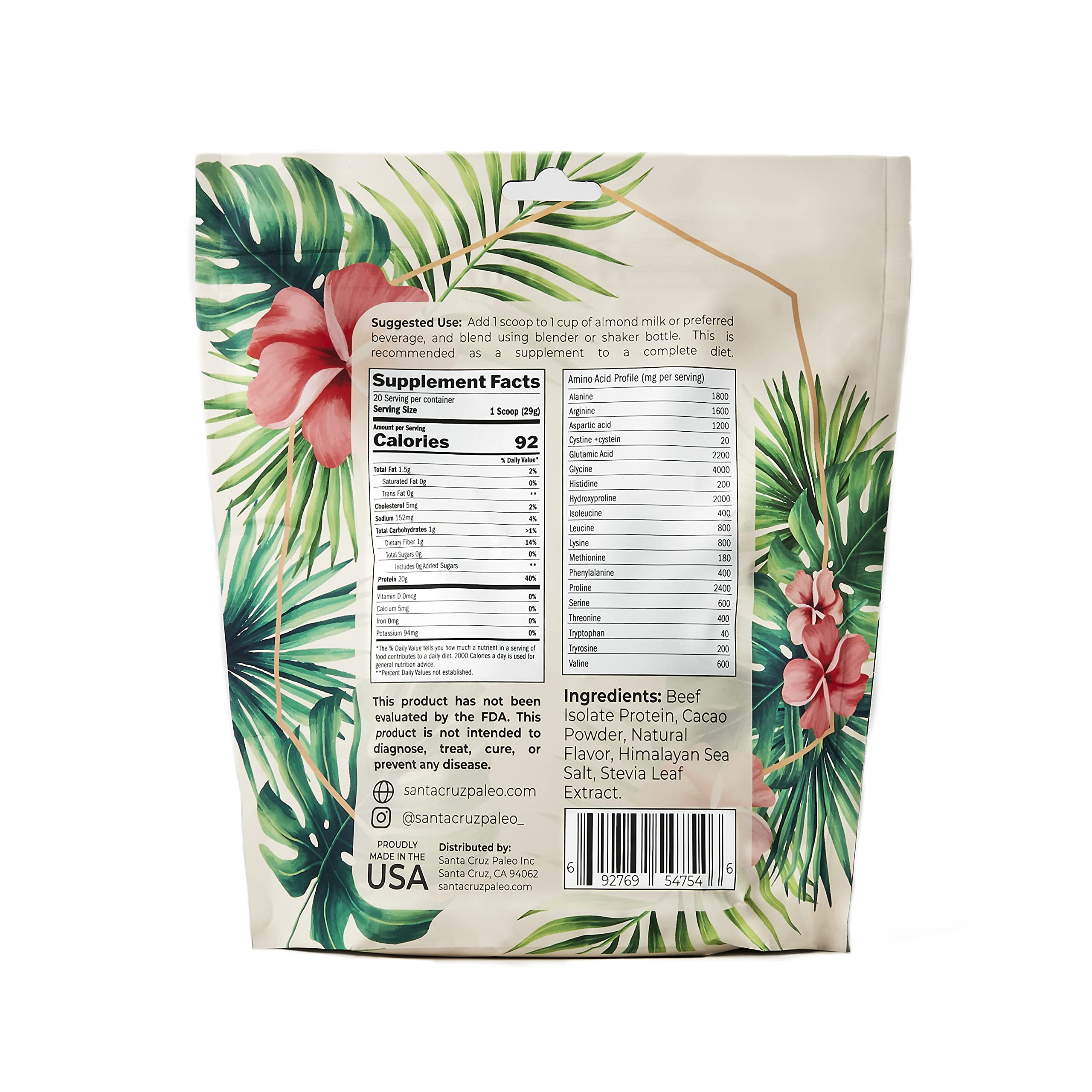 Shaking Santa Cruz Paleo beef isolate in a glass with chocolate flavor.